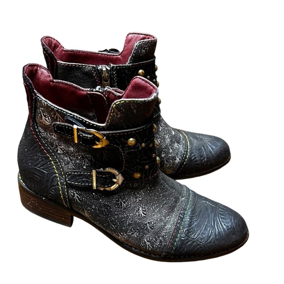 L’ARTISTE Spring Step Nailhead Buckled Ankle Boots Shoes Women’s Size 8 - Picture 3 of 13